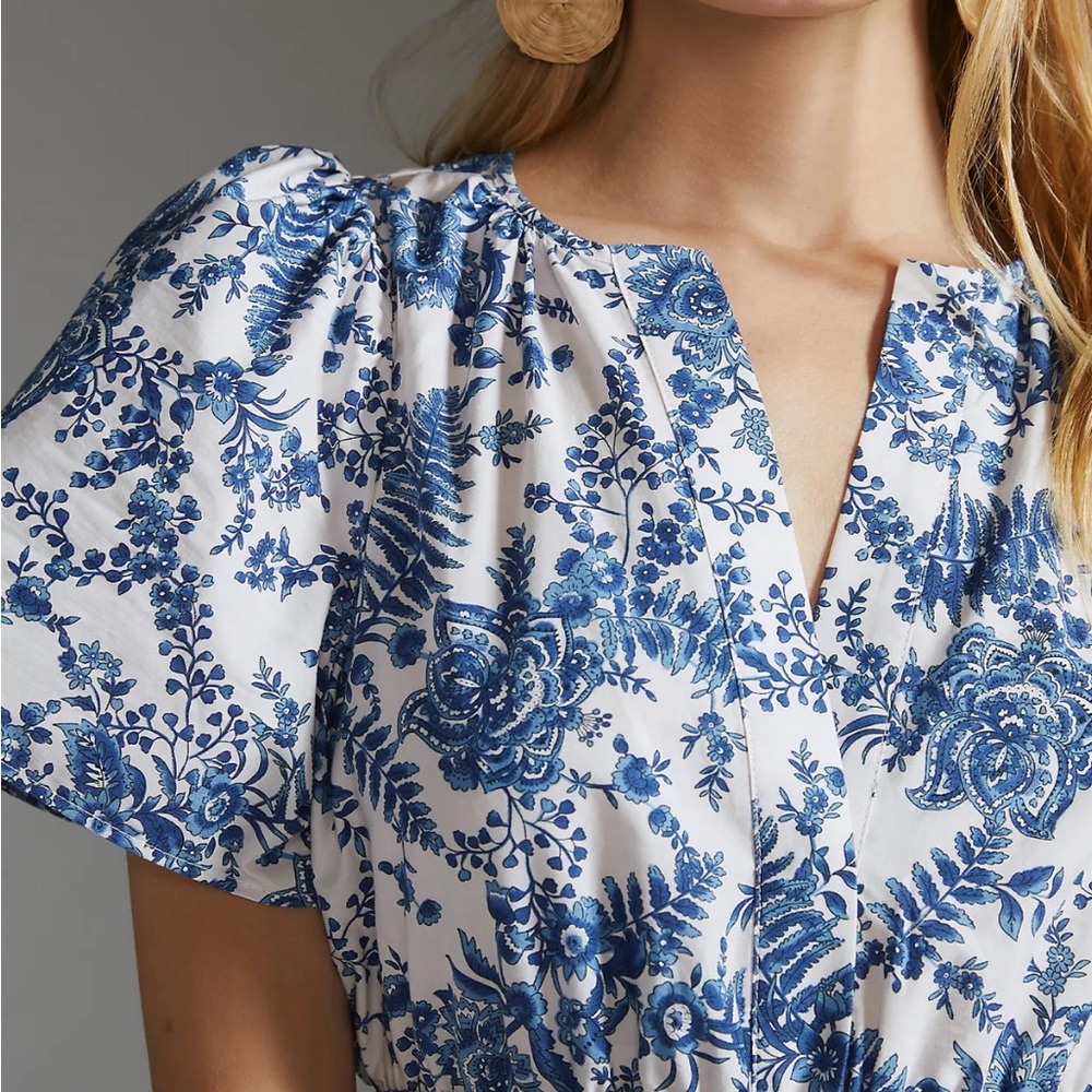 Anthropologie Blue and White Floral Tiered Maxi Dress - Picture 3 of 8